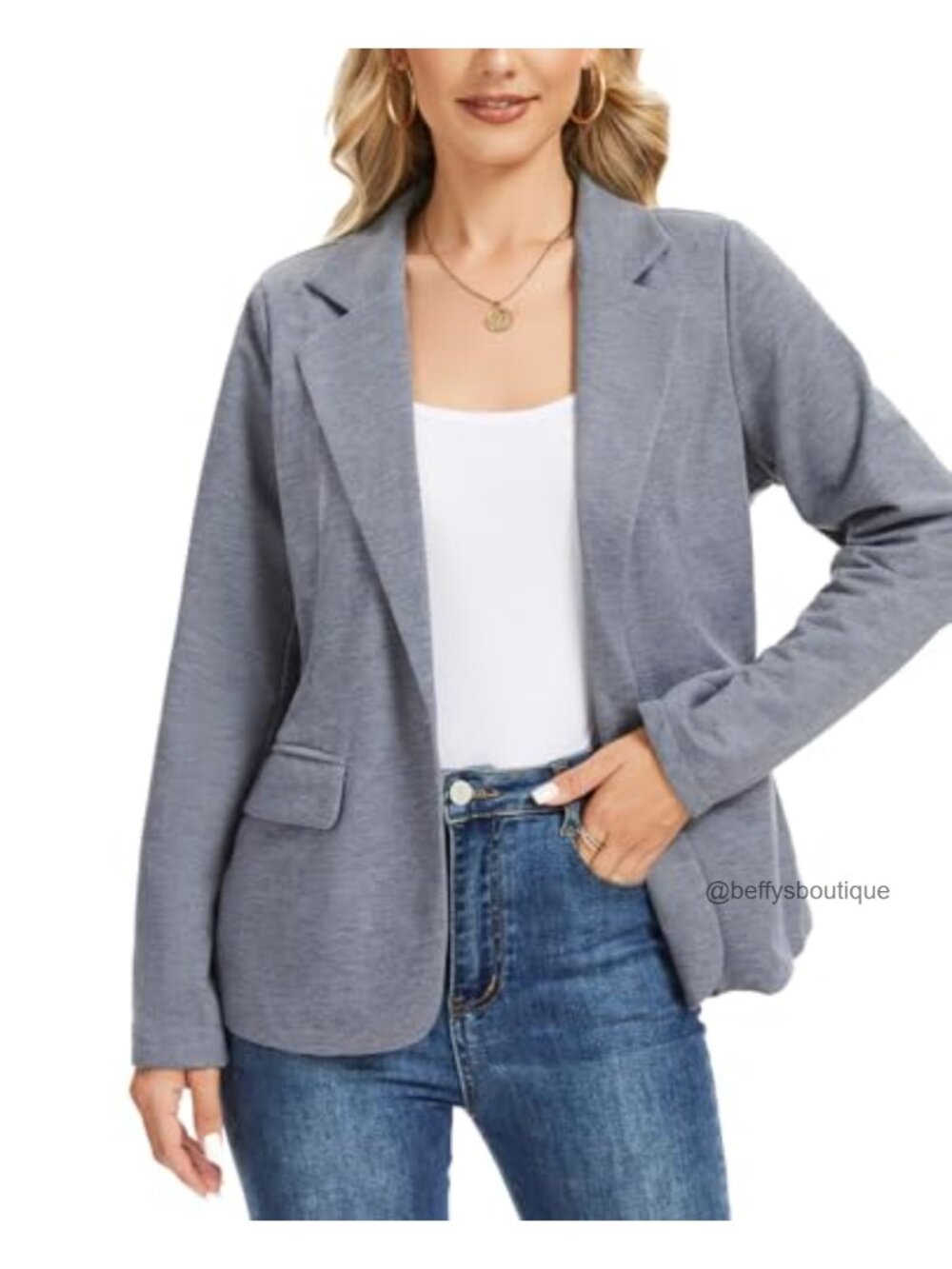Jersey Knit Blazer Long Sleeve Open Front Notch Collar Business Casual Work